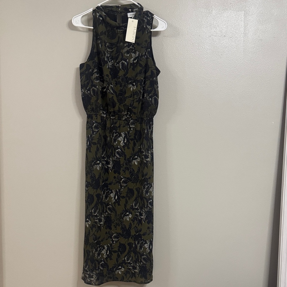 Evereve Olive and Black Backless Dress
